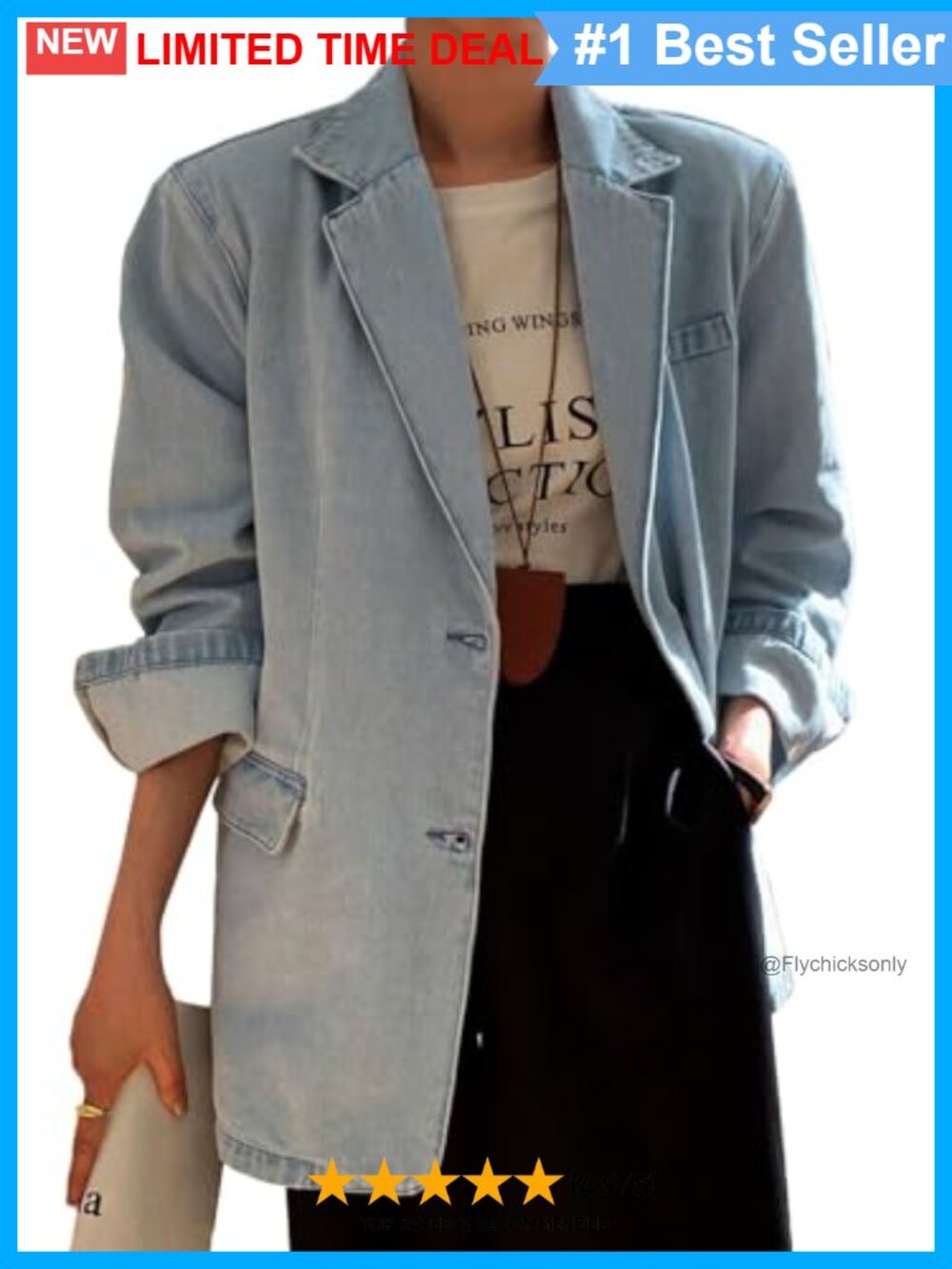 Oversized Denim Blazer Boyfriend Jacket Cotton Blend Lightweight